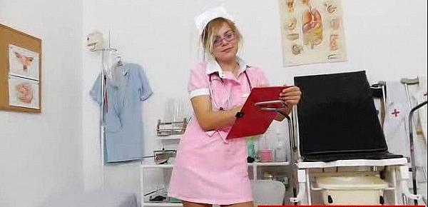  Blonde head practical nurse masturbates her pussy in uniforms